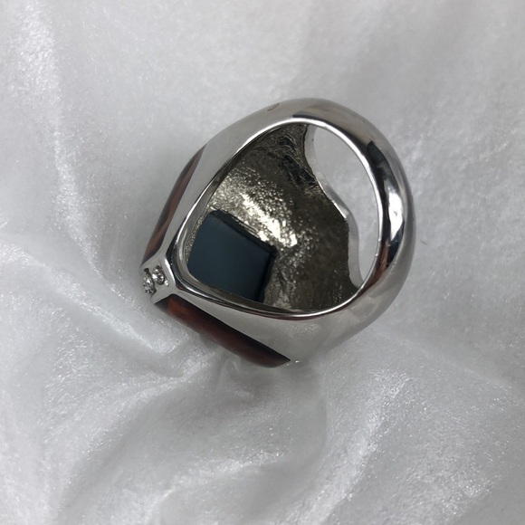 Smoky Quartz Ring Men's Size 8 Square Simulated Stones Faceted Silver Tone Band - Picture 11 of 13